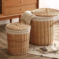 Natürlicher hand gewebter Wicker Rattan Wäsche korb mit Deckel Wasser hyazinthe Aufbewahrung körbe Seegras halter Veranstalter Badezimmer Home