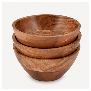 Meilleures ventes - Ensemble de bols en bois d'acacia écologiques tendance, faits à la main, grands bols en bois pour servir des salades, des fruits et des collations, en solde - Product Image 3