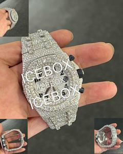 Montre numérique personnalisée en acier inoxydable sertie de diamants Moissanite VVS, style Hip-Hop, avec boîtier, verre, bracelet et fermoir, étanche 10 bars - Product Image 5