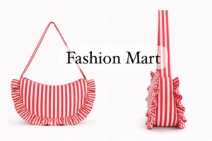 Fashion Striped Canvas Shoulder Bag for Women Ruffle Trim Tote Lightweight Casual Handbag - Product Image 3