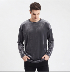 เสื้อยืดแขนยาวโอเวอร์ไซส์สำหรับผู้ชายผ้าคอตตอนฮิปฮอปกำมะหยี่สีพื้นทรงหลวมขนาดพลัสไซส์สำหรับฤดูหนาวฤดูใบไม้ร่วง - Product Image 3