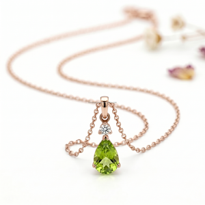Collar de Peridoto Pera Más Vendido, Colgantes y Dijes Finos de Oro Blanco de 14K, Piedra de Nacimiento de Agosto, Energía Verde, Joyería de Lujo, Regalo - Product Image 1