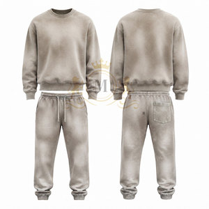Ensemble de sweat-shirt à col rond gris uni pour homme, 100% coton, 350 g/m², vêtements décontractés, tricot en molleton français, style automne, jogging - Product Image 3