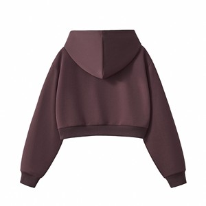Sudadera Corta con Capucha para Mujer, Color Sólido, Informal, de Manga Larga, para Otoño, Talla Adulto, Sudadera de Forro Polar - Product Image 6