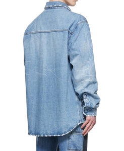 Chemises en jean de coton pour hommes, à manches longues, respirantes, délavées, boutonnées, bleues, coupe classique, effet usé - Product Image 6