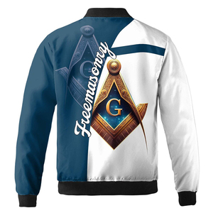 Blouson Bomber Maître Maçon Bleu Personnalisé 2025 – Qualité Supérieure, Imperméable Enduit, Hiver, Cuir de Vachette, Col Montant, Manches Longues - Product Image 3