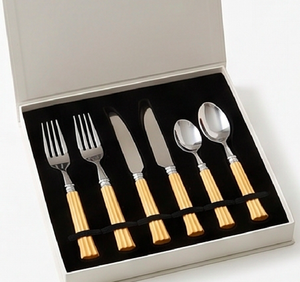 Ensemble de couverts modernes en acier inoxydable avec poignées jaunes, compatibles lave-vaisselle, pour les événements de mariage - Product Image 6