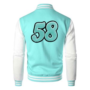 Vestes de sport pour hommes, turquoise avec manches blanches, numéro 58 brodé, style preppy, coupe classique, vêtements d'automne, vestes chaudes - Product Image 2