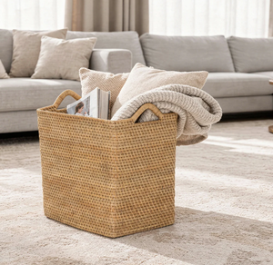 Panier de rangement en rotin naturel fait main avec poignées, grand panier à linge, panier de rangement pour la maison, décoration intérieure - Product Image 2