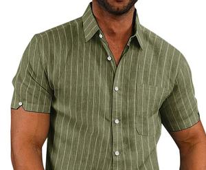Chemise Homme Personnalisée à Rayures Imprimées, Manches Courtes, Col Rabattu, Boutonnée, Décontractée, pour l'Été - Product Image 4