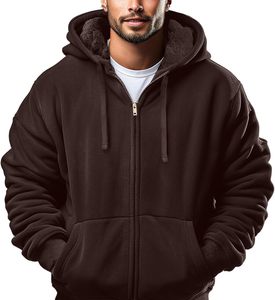 Windproof hoody apparel <b>Mens</b> zipper up hoodie thermal fleece lined winter <b>jacket</b> style outdoor casual - Product Image 1