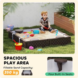 Bac à sable extérieur marron foncé pour enfants de 47 pouces x 47 pouces avec couvercle et 4 sièges d'angle pour jardin arrière-cour avec doublure de fond incluse - Product Image 4