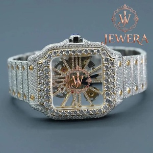 Stainless Steel Silver Luxury Analog Glass <b>Watch</b> Mossinate Diamonds High Quality <b>Mechanical</b> Movement <b>for</b> Modern Elegant <b>Men</b> - Product Image 1