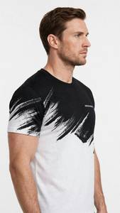 ONETEN APPAREL T-shirt imprimé noir et blanc pour hommes, haut décontracté à manches courtes et col rond - Product Image 4