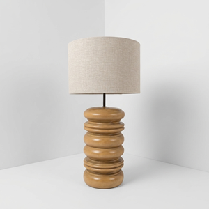 Teak Wood Table Lamp Ribbed Wooden Desk Lamp with Linen Shade for Modern Living Room Bedroom Aesthetic Home <b>Decor</b> Wholesale - Product Image 3