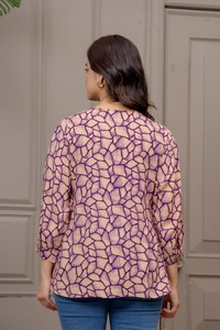 Women’s Cotton Floral Print Short <b>Kurti</b> Embroidered Casual <b>Top</b> for Spring Summer Wear - Product Image 3