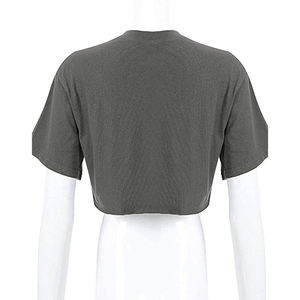 เสื้อครอปท็อปผู้หญิงดีไซน์ใหม่ แขนสั้น ผ้าถักผสมคอตตอน ทรงหลวม น้ำหนักเบา เหมาะสำหรับฤดูร้อน - Product Image 4