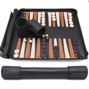 Juego de Backgammon de Viaje de Lujo en Gamuza Roja, Portátil, Enrollable, con Tablero de Cuero, Fichas de Resina y Dados, para Regalo de Adultos, Juego al Aire Libre - Product Image 6