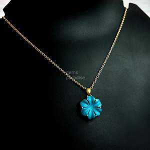 Colgante de flor de turquesa azul AAA, collar de cristal con flor para mujer, colgante de piedra preciosa de turquesa tallada a mano para fabricación de joyas - Product Image 2