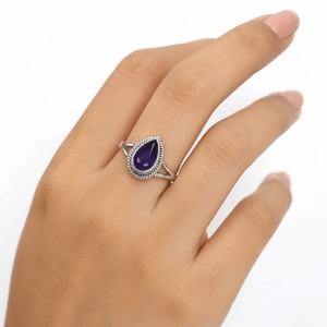 Anillo de Amatista Púrpura Natural en Forma de Pera, Plata de Ley 925, Hecho a Mano, Anillo de Piedra de Nacimiento, Joyería Fina al por Mayor - Product Image 3