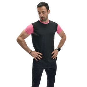 Camiseta Deportiva de Manga Corta con Cuello Redondo para Hombre, Color Negro y Rosa, para Tenis, Pádel, Entrenamiento, Ropa Deportiva Informal de Alto Rendimiento - Product Image 1