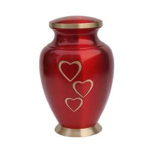 Elegant Red Heart Design Metal Keepsake Urn with <b>Gold</b> <b>Trim</b> for Loving Cremation Memorial - Product Image 1