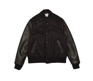 Veste universitaire en laine de baseball avec manches en cuir véritable, logo personnalisé et doublure en satin, veste universitaire d'hiver en laine pour équipe - Product Image 1