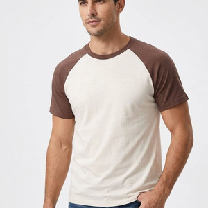T-shirt personnalisé OEM bicolore pour homme, 100% coton, 220g, t-shirt de baseball vierge épais, vente en gros - Product Image 5