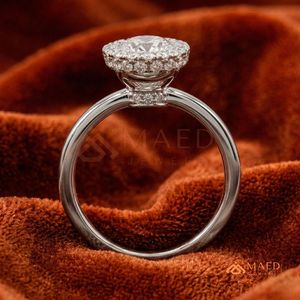 Elegant 925 Sterling <b>Silver</b> Oval Cut Halo Diamond Engagement <b>Ring</b> with Classic <b>Solitaire</b> Band for Women - Product Image 3