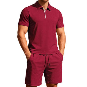 Conjunto de Camiseta Polo y Pantalones Cortos Azul Claro para Hombre, Ropa Casual de Verano, Transpirable, de Poliéster Tejido - Product Image 3