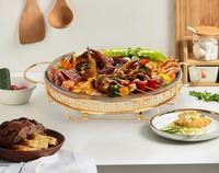 Plat à chafing rond en acier inoxydable doré avec couvercle et poignées pour service de buffet
