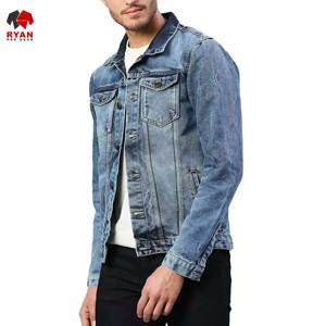 แจ็คเก็ตยีนส์คุณภาพพรีเมียมสำหรับผู้ชาย ติดกระดุม พร้อมโลโก้แบบกำหนดเอง ทรงปกติ - Product Image 4