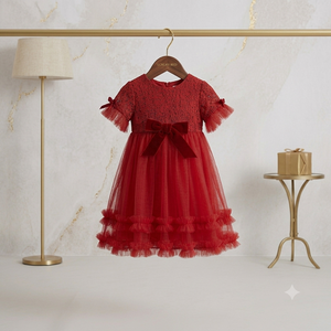 Robe en dentelle rouge pour filles, robe de princesse en dentelle avec nœud, longueur genou, pour fête, mariage, anniversaire, de la nouvelle collection Chaiko House - Product Image 5