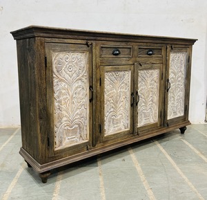 Meuble de rangement latéral en bois massif sculpté blanc, de haute qualité, écologique et durable, pour salon moderne, vente en gros - Product Image 1