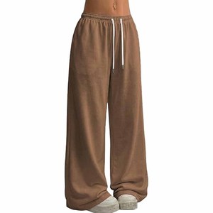 Custom Womens 100% Cotton French Terry Wide Leg <b>Sweatpants</b> Baggy Casual Drawstring <b>Oversized</b> <b>Sweatpants</b> Streetwear - Product Image 3