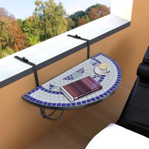 Tavolo da balcone appeso a mosaico blu e bianco per uso esterno - Product Image 1