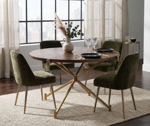 Table à manger ronde moderne en bois avec base en métal doré en forme d'étoile, diamètre 47 5/7, hauteur 30, design mid-century, table en bois - Product Image 4