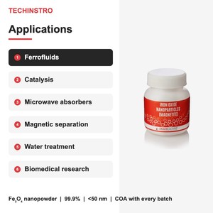 Nanopartículas de Óxido de Hierro Magnetita (Fe3O4) Directas de Fábrica, Nanopartículas de 99.9% <50 nm, Utilizadas en Ferrofluidos y Absorbentes de Microondas - Product Image 5