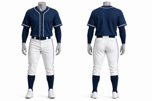 Uniforme de baseball pour homme, maillot bleu marine, pantalon blanc, polyester respirant, coupe régulière, toutes saisons, vêtements d'équipe - Product Image 1