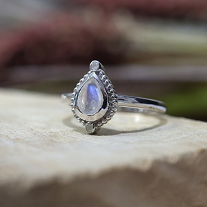 925 Sterling Silver Rose Gold Plated Pear Shape Natural Rainbow <b>Moonstone</b> Bezel Set Handmade Gemstone <b>Ring</b> for Women Party - Product Image 6
