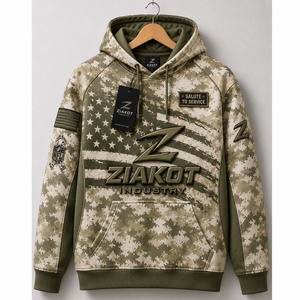 Sweat-shirt à capuche sport noir camouflage personnalisé, cousu sur mesure, de l'industrie Ziakot du Pakistan, modèle Salute To Service, vente en gros - Product Image 3