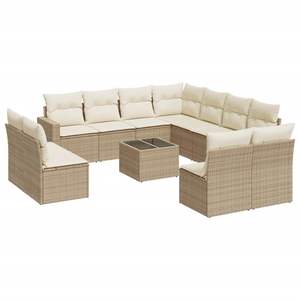 Conjunto de Sofás Modulares Grandes de Ratán Sintético PE Beige para Jardín, Muebles Modulares Cómodos para Exteriores - Product Image 2