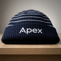 Bonnet tricoté rayé bleu marine pour homme, bonnet d'hiver à revers, unisexe, style streetwear, bonnet ajusté, logo personnalisé, vente en gros, accessoire de mode