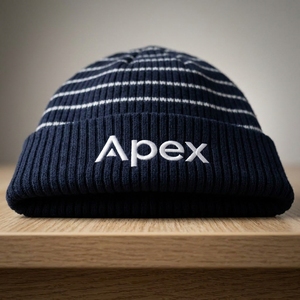 Men's <b>Navy</b> Striped <b>Beanie</b> Hat Knit Cuffed Winter Cap Unisex Streetwear Skull Cap Custom Logo Wholesale Fashion Accessory - Product Image 5