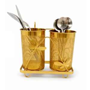 Support à Couverts Rond en Acier Inoxydable Doré, Organisateur d'Ustensiles de Cuisine, Rangement pour Cuillères et Fourchettes, Présentoir de Table pour Ustensiles - Product Image 4