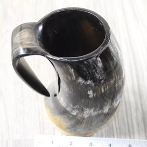 Mug à café en corne de buffle poli, fait main, écologique, avec base en bois, pour boissons chaudes/froides, grande capacité - Product Image 4