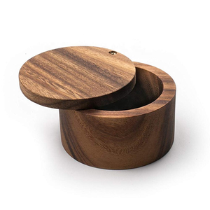 Wooden Storage <b>Box</b> <b>Round</b> Wood Spice <b>Box</b> With Swivel Cover Acacia Wood Kitchen Salt <b>Box</b> - Product Image 5