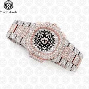 Montre de luxe pour homme Charm Jewels en acier inoxydable, boîtier carré serti de diamants, mouvement mécanique, bracelet en cristal saphir 40 mm - Product Image 2