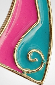 Pendientes de latón artesanales con esmalte vibrante rosa y azul, regalo moderno hecho a mano para la elegancia atemporal de la mujer, flores en plena floración - Product Image 3