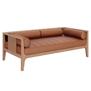 Alexandra Solid Teak Wood Frame <b>Daybed</b> <b>for</b> in or Outdoor with Soft Leather Seat with Natural Finish - Product Image 1